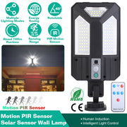 Solar Wall Light Outdoor 87 LED Beads PIR Motion Sensor Remote Control Wireless Lamps IP45 Waterproof Lighting for Garage Front Door Garden Pathway
