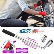Telescoping Lug Wrench Extendable Tire Wheel Nut Wrench with CR-V Sockets 17mm/19mm/21mm/23mm Free Work Gloves