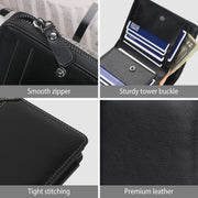 MenÕs Leather Wallet ID Card Holder Purse Trifold Clutch Money Zipper with ID Window14 Credit Card 1 ID Card
