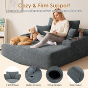 Convertible Chaise Lounge Sleeper Sofa with Cup Holders & Pillows