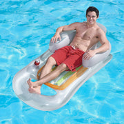 59in Inflatable Pool Float Raft with Headrest Armrest Cupholder Swimming Pool Lounge Air Mat Chair