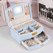 2-Layer Jewelry Box for Women's Girls Lockable Leather Jewelry Organizer Jewelry Travel Case for Rings Earrings Necklaces Bracelets