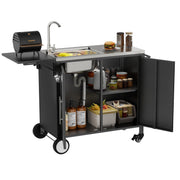 Outdoor Grill Cart with Sink, Storage & Fold-Down Side Table