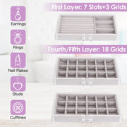 Clear Acrylic Jewelry Box Organizer with 5 Drawers Stackable Jewelry Holder Velvet Storage Case for Earrings Rings Bracelets Necklaces Ideal Gift for