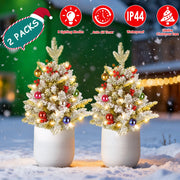 2Pcs Battery Powered Lighted Christmas Tree Urn Filler With Light Artificial Xmas Trees Light with Berries Balls LED Pathway Pine Tree IP44 Waterproof