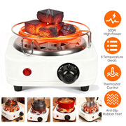 Electric Charcoal Burner 500W Hookah Charcoal Burner Compact Coal Burner for Hooka Cubes Shisha with Grill and Tongs 5 Temperature Gears 338℉-1022℉ Th