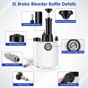 3L Manual Brake Bleeder Kit – Vacuum Pump with 1L Waste Bottle & 4 Adapters