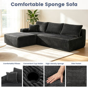 96" L-Shaped Sectional Sofa with Chaise in Plush Corduroy