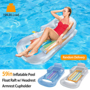 59in Inflatable Pool Float Raft with Headrest Armrest Cupholder Swimming Pool Lounge Air Mat Chair