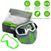 [Not Allowed to Sell on Amazon] Gel Blaster Glow in The Dark Elite Face Mask Full Face Tactical Mask with Detachable Goggles Adjustable Headband Vente