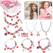 66Pcs Charm Bracelet Making Kit Kids\' Jewelry Necklace Making Kits Colorful DIY Charm Beads Pendant SetÊJewelry Decor Supplies with Gift Box for 5-12