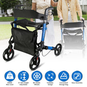 Aluminum Rollator Walker with Seat Backrest Foldable Rolling Walker with 220LBS Max Load 31-36in Adjustable Height 8in Wheels for Seniors Adult Mobili