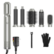 6 In 1 Hot Air Styler Volumizer Straightener Curler Dryer Automatic Wrap Styler Hair Dryer Brush Set with 3 Temp Settings ALCI Plug Glove Cable Zip Ti