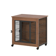 Dog Crate Furniture with Lockable Wheels & Dual Doors