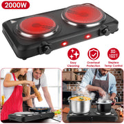 2000W Electric Infrared Dual Burner Portable Heating Hot Plate Stove Countertop RV Hotplate with 7.5Ó & 6.3Ó Glass Cooktop Stepless Temperature Adjust
