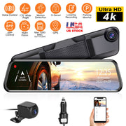 4K Car DVR 12in Dash Cam Camcorder Camera Recorder with 170¡ Angle Loop Recording Motion Detection Night Vision Voice Control APP Control G-sensor