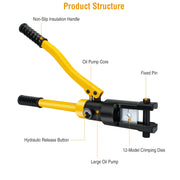 12 Ton Hydraulic Wire Crimper Professional Terminal Crimping Pliers Battery Cable Lug Crimping Tool Set W/ 12 Dies