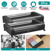 2Packs Under Bed Storage Containers Rolling Clothing Organizer 42L/11Gal Under BedÊDrawers with Clear Lid 360¡ Lockable Rolling Wheels Strap Handles