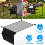 Hanging Storage Net for 35.43x23.62 Camping Table Under Table Folding Net Bag Tear-Resistant with 3 Side Pockets 4 Corner Clips for Camping Hiking Fis
