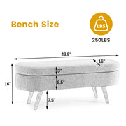 Oval Storage Ottoman Bench with Rubberwood Legs