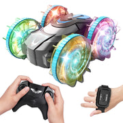 2 In 1 Amphibious RC Car Waterproof Stunt Car with Wrist Controller 4WD 360¡ Rotating Gesture Car with RGB Lights for Kids Aged 6+ Years Old Double-si