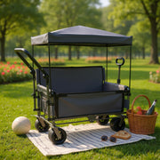Folding Wagon Cart with Bench Seat & Canopy, 500lbs Capacity