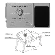 Foldable Laptop Table Bed Notebook Desk w/Cooling Fan Mouse Board LED light 4 x USB Ports Breakfast Snacking Tray with Storage Groove For Home Office