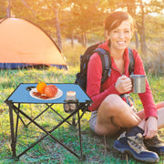 1Pc Foldable Camping Table Portable Picnic Table Lightweight Travel Desk with 2 Cup Holders Carrying Bag