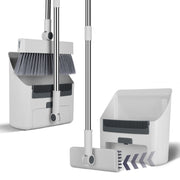 Broom And Dustpan Combo Set With Squeegee Stainless Steel Handle 4 In 1 Upright Standing Broom And Dust Pan For Indoor Outdoor Garage Kitchen Room Off