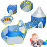 3 In 1 Child Crawl Tunnel Tent Kids Play Tent Ball Pit Set Foldable Children Play House Pop-up Kids Tent w/Storage Bag For Indoor Outdoor Travel Use