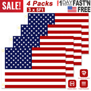 4 Pcs 3 x 5 Ft American US Flags Vivid Color and UV Fade Resistant Canvas Header Double Stitched with Brass Grommets for Indoor Outdoor