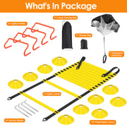 Speed Agility Training Equipment Set For Pro Beginner Including Cones Parachute Stakes Hurdles 19.68FT Ladder with Carrying Bag Soccer Football Basket