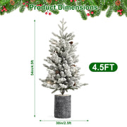2FT Pre-Lit Flocked Christmas Tree with Pot & Pine Cones