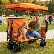 Folding Wagon Cart with Bench Seat & Canopy - 500lbs Capacity