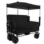 Folding Wagon Cart with Bench Seat & Canopy, 500lbs Capacity
