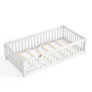 Montessori Floor Bed with Safety Guardrails and Lockable Door