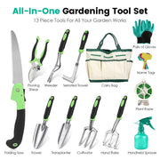 13Pcs Garden Tool Set Aluminum Alloy Gardening Hand Tools Starter Kit With Garden Bag Heavy Duty Outdoor Hand Tools With Non-Slip Ergonomic Handle For