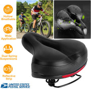 Bike Seat Water-Resistant Comfortable Bicycle Padded Saddle Wear Resistant Hollow Leather  Seat Cushion w/ Dual Springs Reflective Strip for Mountai