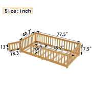 Montessori Floor Bed with Safety Guardrails - Pine Wood