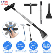 2 In 1 Ice Scraper Extendable Car Snow Brush Telescopic Snow Removal Tool Automobile Snow Shovel Frost Removal with 360¡ Pivoting Brush Head Sponge Gr