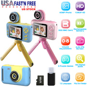 Kids Digital Camera with Flip Lens Children Video Camcorder Christmas Toy Birthday Gifts with Tripod 2.4in Screen 32G MMC Card for 3-10 Year Old Boys