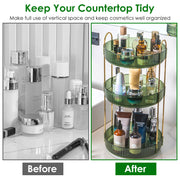 3 Tier Rotating Makeup Organizer 360¡ Spinning Perfume Cosmetic Storage Tray 55LBS Load Countertop Shelves for Lotion Lipstick