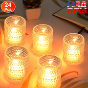 Clear Glass Votive Candle Holders Set of 24 with Embossed Design