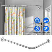Curved Shower Curtain Rod Stainless Steel Rod L Shaped Stretchable Rod Bathroom Tub Closet Corner Rack Silver