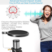 Professional Condenser Microphone Studio Recording Cardioid Microphone w/180¡ Tripods Pop Filter USB Plug for Podcasting Gaming Chatting