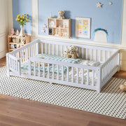 Montessori Floor Bed with Safety Guardrails and Lockable Door