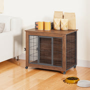 Dog Crate Furniture with Lockable Wheels & Dual Doors