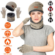 Winter Knitted Hat Scarf Gloves 3Pcs Winter Warm Beanie and Touch Screen Gloves Scarf Set Knit Beanie Skull Cap Neck Warmer Mittens for Men Women