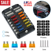 6-Way Fuse Box Holder w/ LED Indicator 6 Circuit Blade Fuse Block Sticker Label For 12-32V Automotive Boat Car SUV Marine