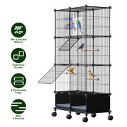 46-Inch Bird Cage with Wooden Perches and Lockable Wheels